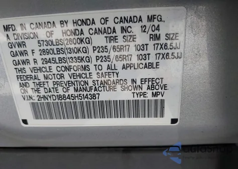 2005 Acura Mdx z USA, uszkodzony, nr VIN 2HNYD18845H514387